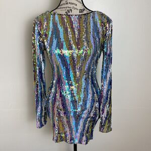 Dress The Population XS Emery Rainbow Iridescent Sequin Dress for Taylor Swift!